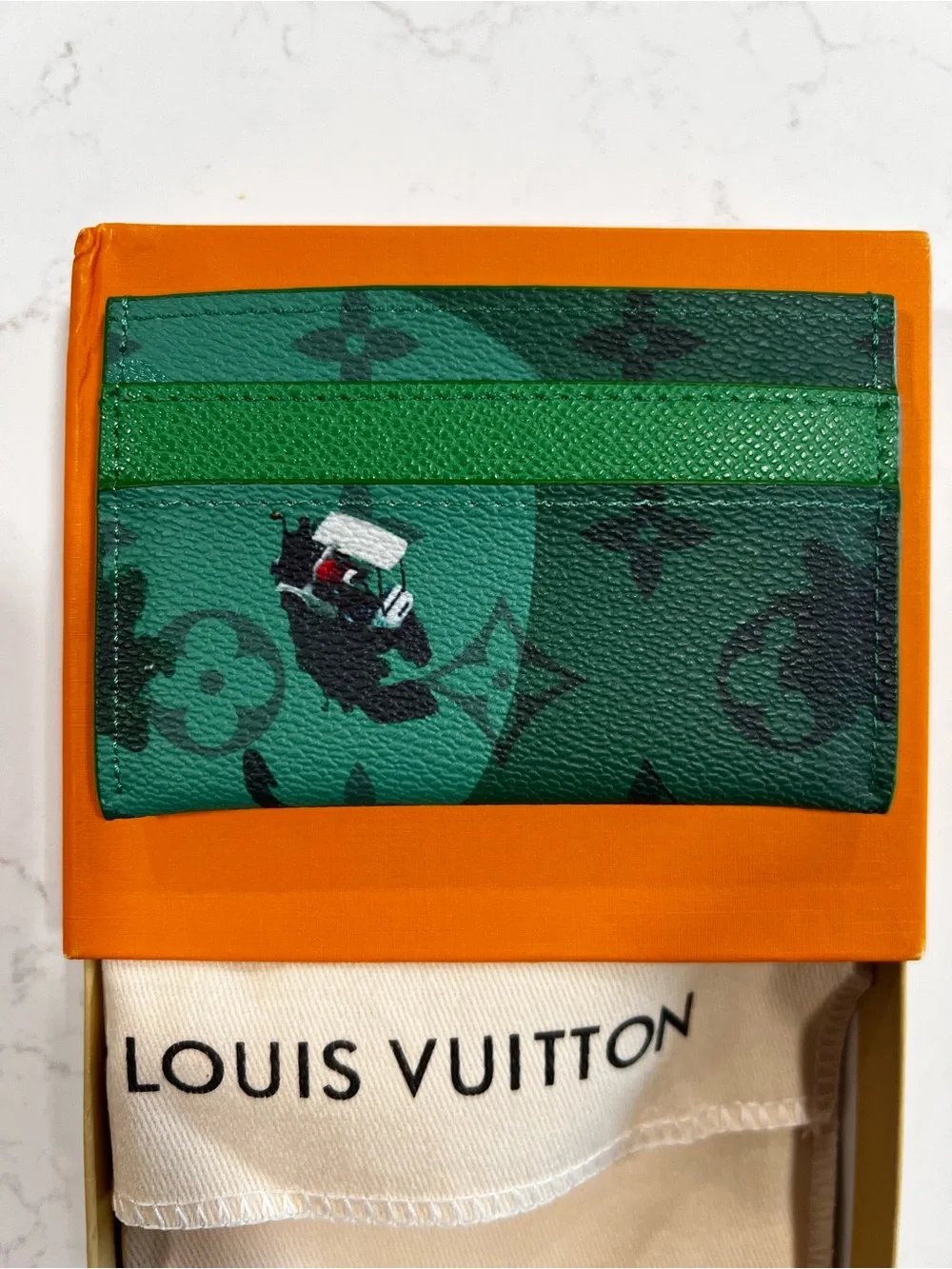 Louis Vuitton Green Monogram Card Slot Holder with Orange Box